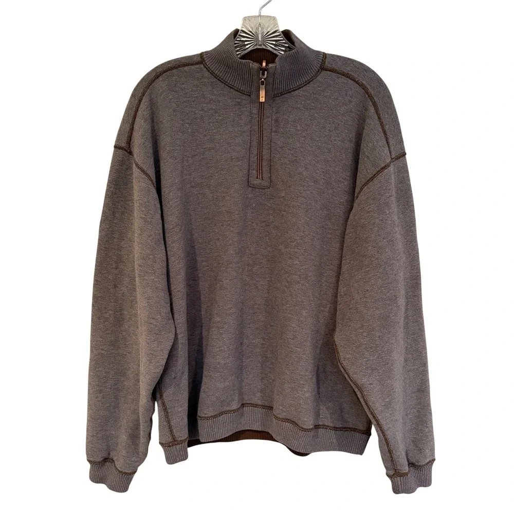 Tommy Bahama Quarter Zip Pullover Sweater Men's Gray XL Workwear Golf Athleisure
